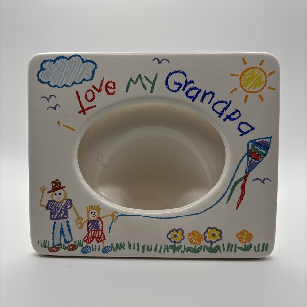 Vintage I Love My Grandpa Crayon Art Ceramic Picture Frame‎ Russ 6" W x 5" H